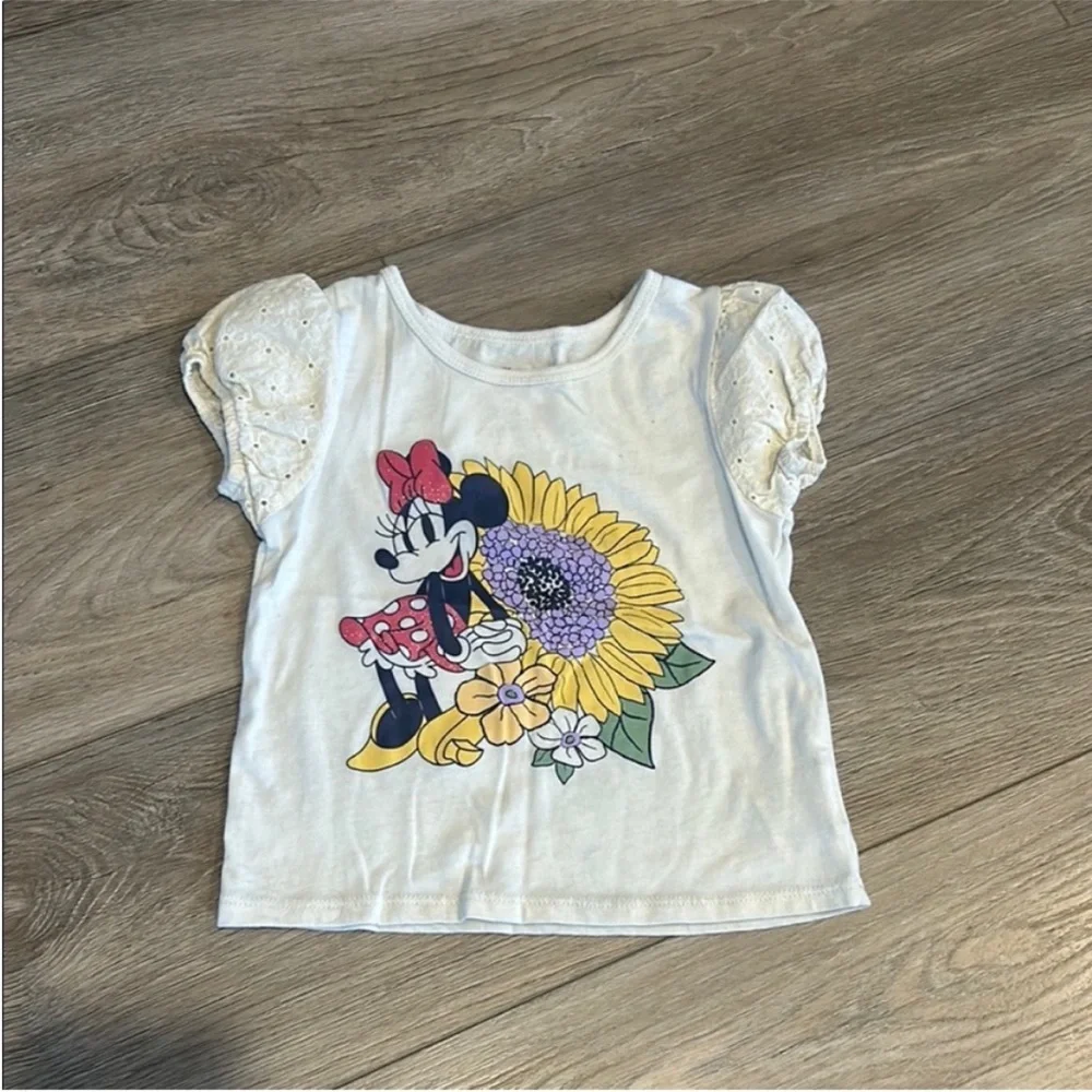 Disney Minnie Mouse Cream‎ T-Shirt With Sunflower Design Size 4T